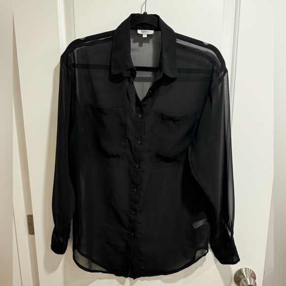 sheer black button down top / bathing suit cover up - Picture 1 of 5